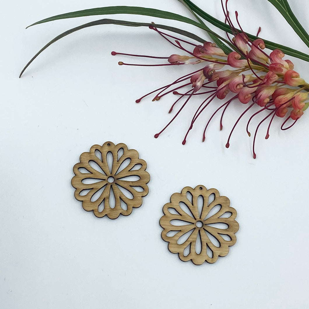 Timber Earring Blanks 45mm - Floral Circle 1